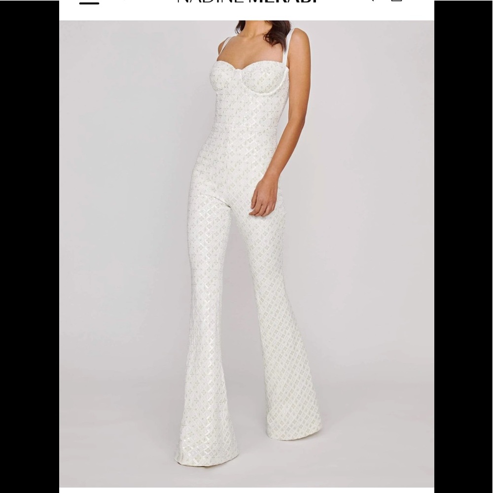 Nadine Merabi hailey jumpsuit white. So cute sequin adjustable strap